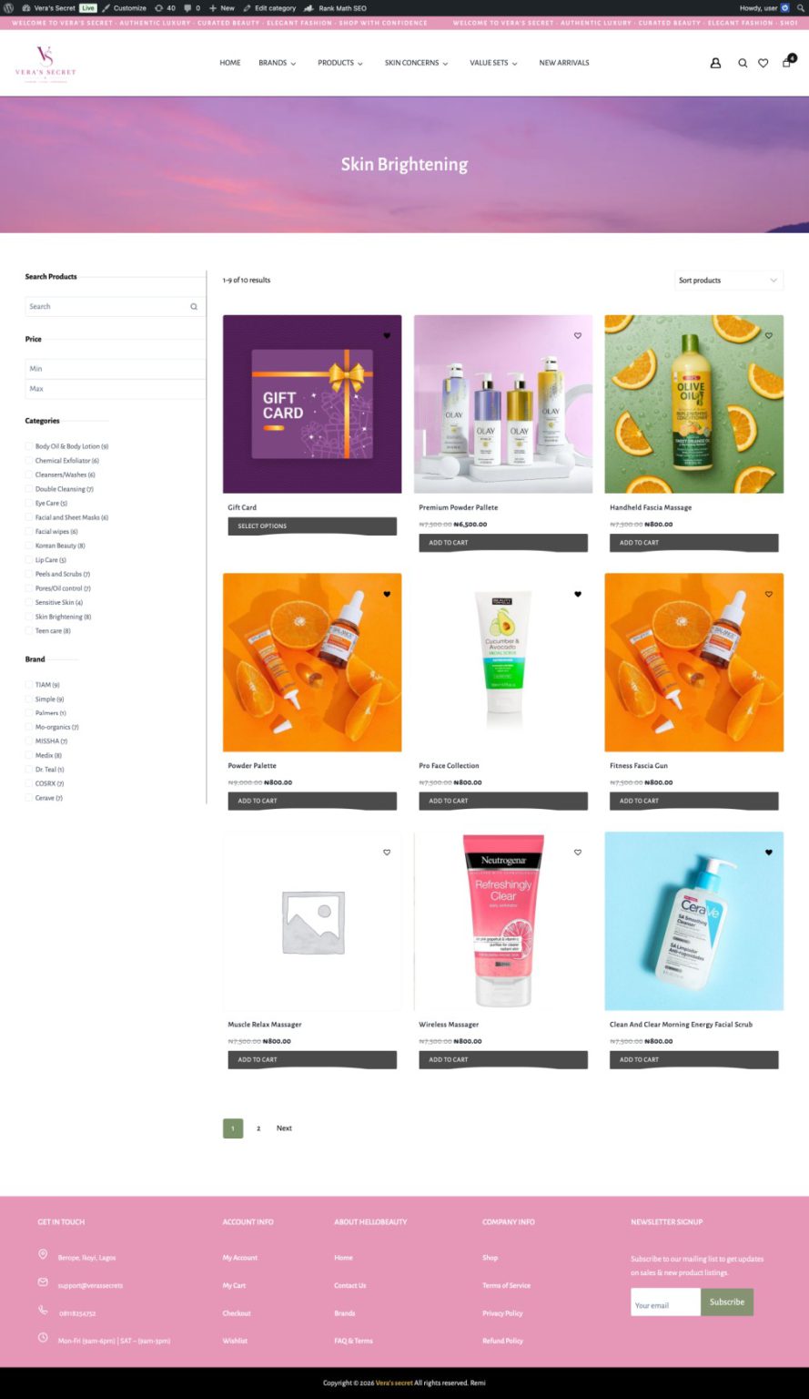 Vera's Secret product listing page screenshot