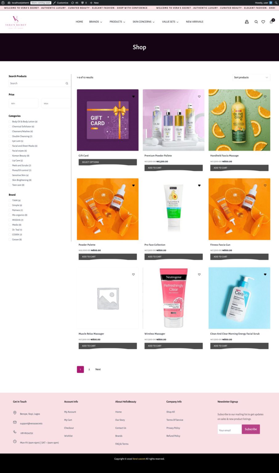 Vera's Secret shop page screenshot