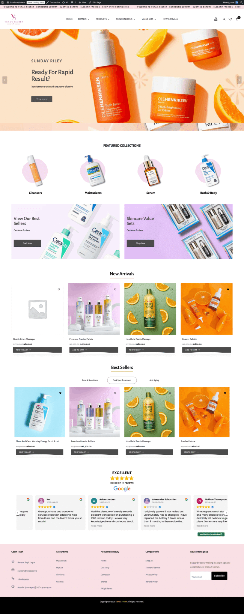 Vera's Secret homepage screenshot