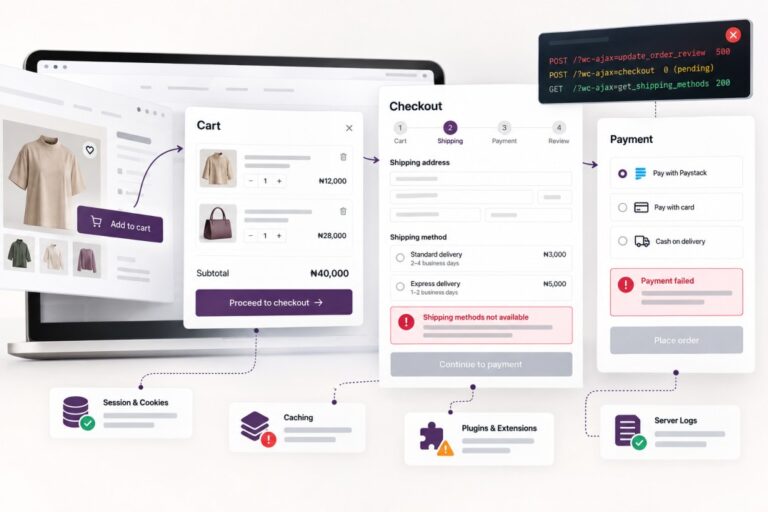 WooCommerce checkout not working troubleshooting for payment, shipping, plugin, cache, and order errors